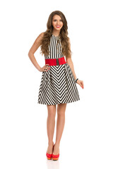 Fashion Woman In Striped Dress