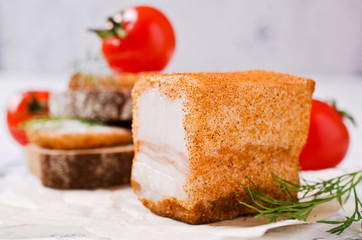 Salty lard with spices