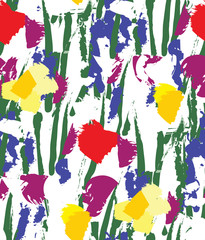 Flowers color seamless pattern wallpaper on white. 