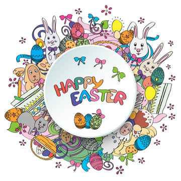 Colorful happy easter greeting card in 