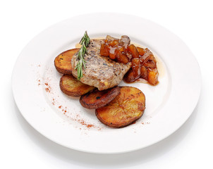 appetizing restaurant food on  white background