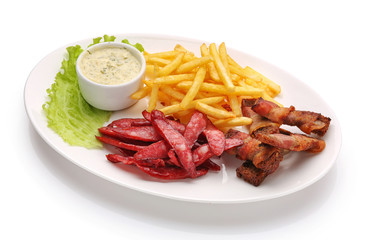 appetizing restaurant food on  white background