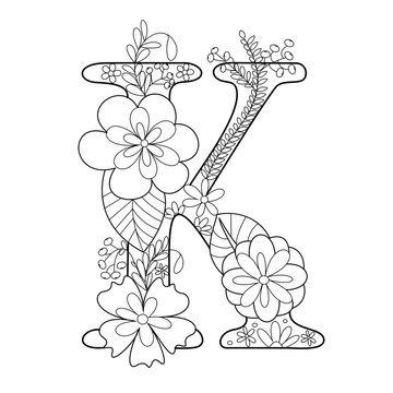 Letter K coloring book for adults vector
