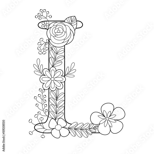 Download "Letter L coloring book for adults vector" Stock image and ...