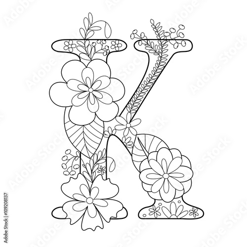 Letter K Coloring Book For Adults Vector