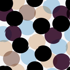 Cute vector geometric seamless pattern . Polka dots and stripes. Brush strokes. Hand drawn grunge texture. Abstract forms. Endless texture can be used for printing onto fabric or paper