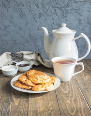 Banana cheese scones for Breakfast with jam,sour cream.Tea