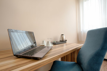 Bedroom work desk with laptop