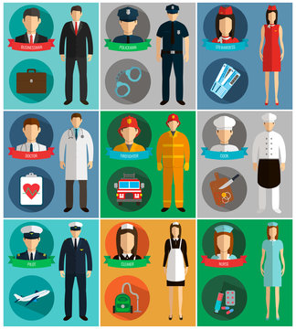 Professions Vector Flat Icons.