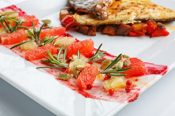 appetizing restaurant food on  white background