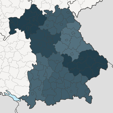 Map of Bavaria with neighboring federal states