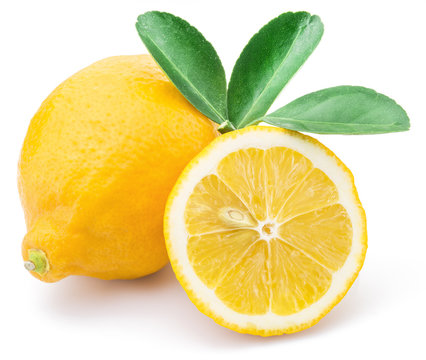  Ripe lemon fruits on the white background.