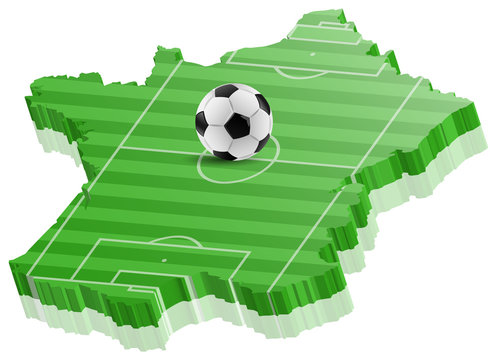 Fußball auf Fußballfeld mit Frankreich Karte
