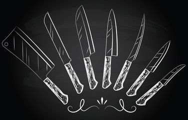 Naklejka premium Set of steel kitchen knives