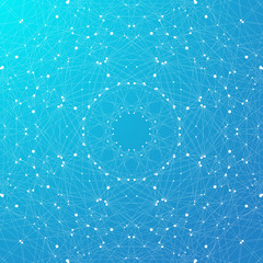 Blue graphic background molecule and communication. Connected lines with dots. Medicine, science, technology design .Vector illustration