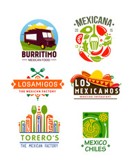 Mexican food labels & badges. Vector design graphic element, emblem, insignia, sign, identity. Vector template