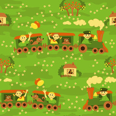 Seamless baby pattern – Travel by train