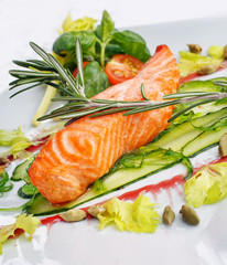 appetizing restaurant food on  white background