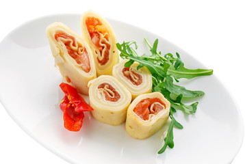 Delicious buffet,  settee on  white background