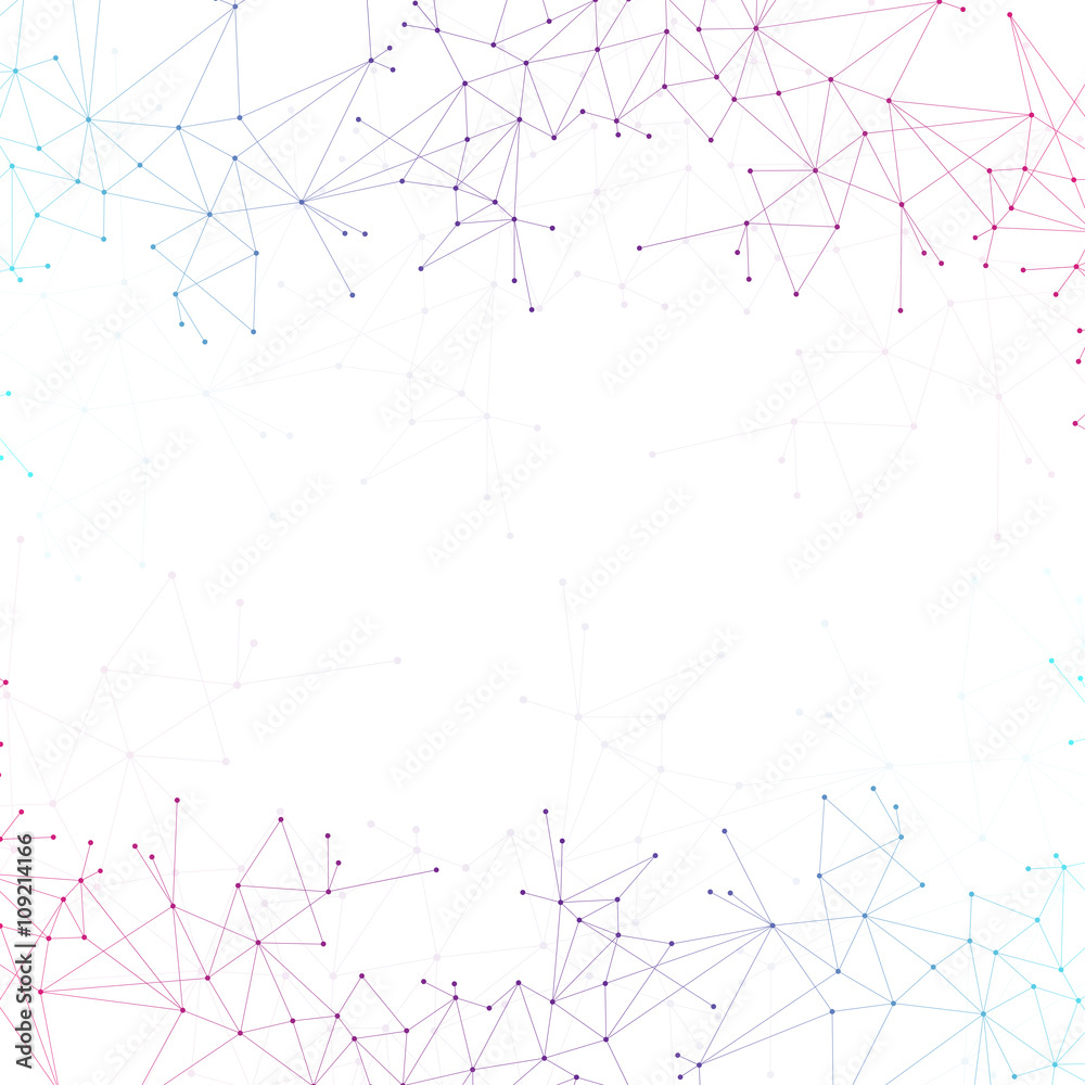 Poster Colorful graphic background molecule and communication. Connection line with dots for your design. Vector illustration
