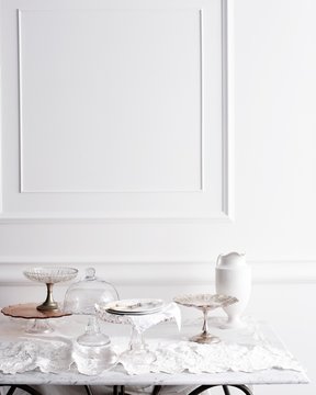 Selection of cakestands on traditional tea table