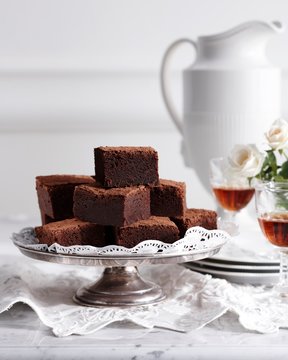 Mississippi mud cake on traditional tea table