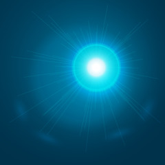 Abstract light blue background. Glowing sun ray. Glowing trace w