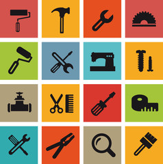 Computer icons with building tools and objects repair