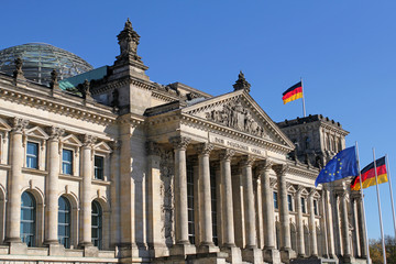 closeup of Reichstag building in Berlin, Germany