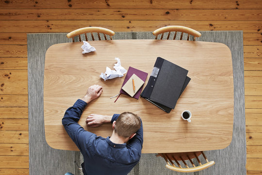 Man at desk, directly above