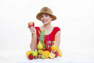 girl with apple smiling