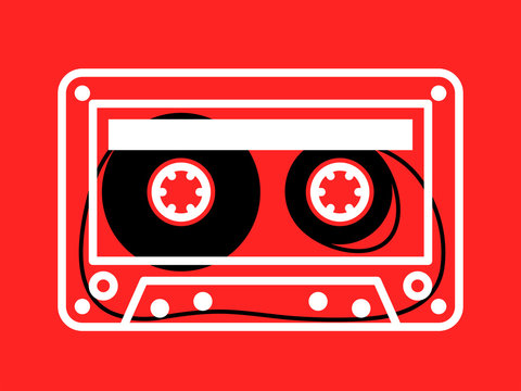 Clear Cassette Tape Over Red Background