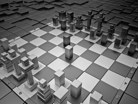 Futuristic chess board with High Tech figures.