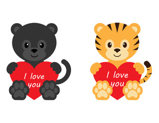 panther and tiger with heart