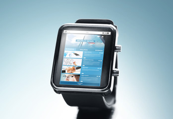 close up of smart watch with news web page