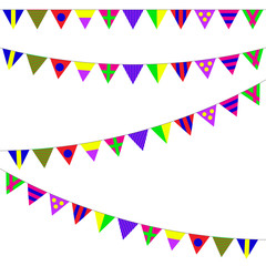 Bunting and garland set. Colorful festive flags or pennants. Vector illustration on white background. Elements for celebrate, party or festival design.