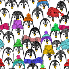 Fototapeta premium Funny Seamless Pattern With Penguins.