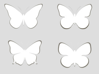 Set paper butterflies with shadow. Vector illustration.