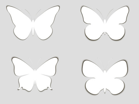 Set paper butterflies with shadow. Vector illustration.