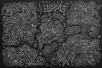 Chalkboard set of hippie object