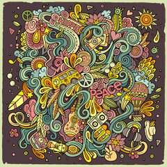 Cartoon hand-drawn doodles hippie illustration