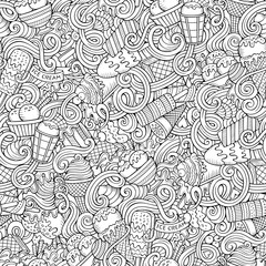 Cartoon hand-drawn ice cream doodles seamless pattern
