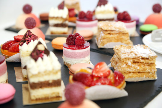 desserts with fruits, mousse, biscuits