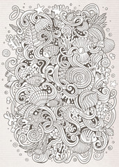 Cartoon hand-drawn doodles Underwater life illustration