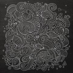 Cartoon hand-drawn doodles Underwater life illustration