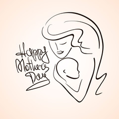 Illustration Of Mother And Child Silhouette.