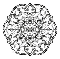Black and white mandala vector for coloring,mandala in bianco e nero vettoriale da colorare