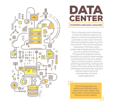 Vector creative concept illustration of data center with header
