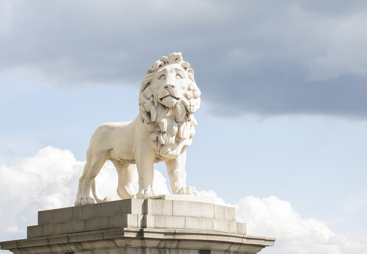 British Lion. The symbol of the British Empire, the lion stands tall and proud on his plinth on Westminster Bridge in London.