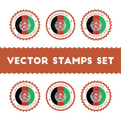 I Love Afghanistan Vector Stamps Set. Retro I Love Afghanistan F